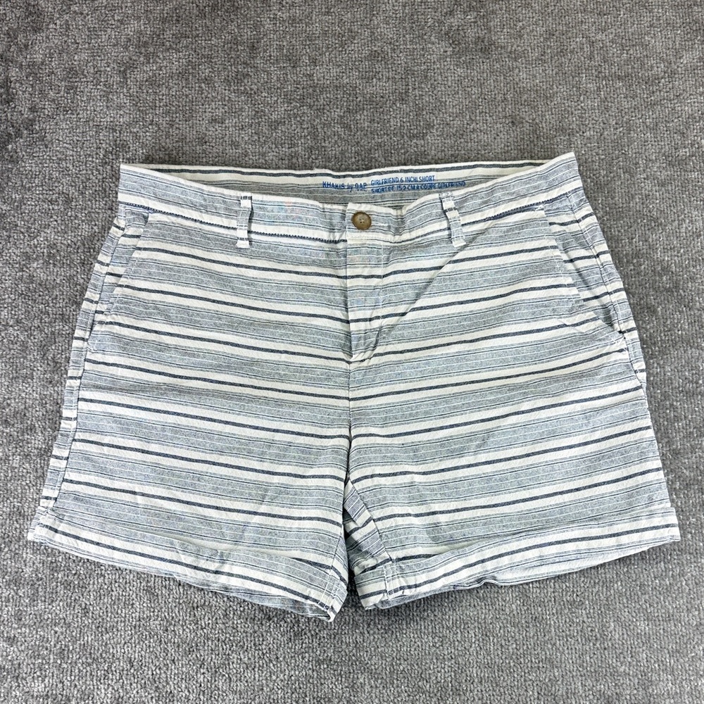 Gap Khakis Shorts Blue White Striped Womens 10 Girlfriend 6” Inch